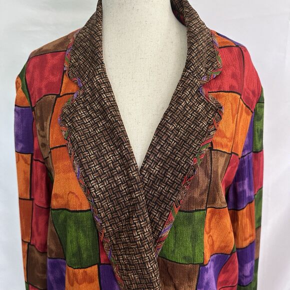 Cache Vintage Rayon Funky Long Blazer Jacket SMALL 4/6 MCM Geometric Art to Wear - Picture 2 of 8
